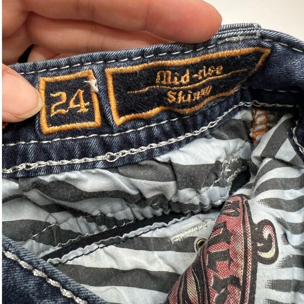 Y2K Rock Revival Haile Mid Rise Skinny Bling Blue Jeans Women's Size 24X30 - Picture 7 of 13